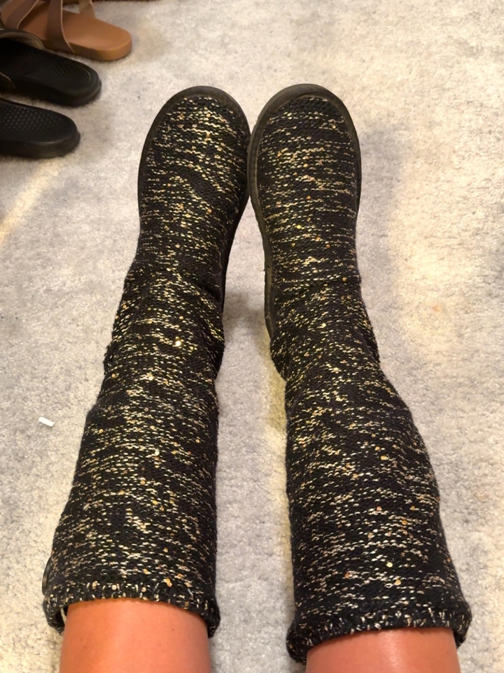 Australian UGG Black Knit Cuffed Boot Socks with Gold Flecks